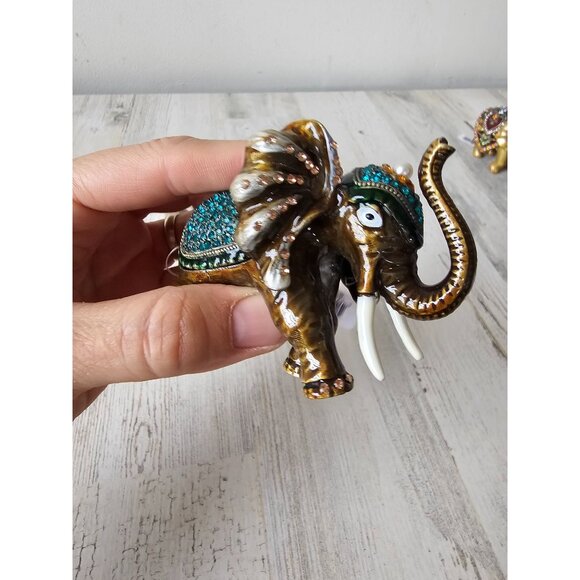 Kalifano rhinestone elephant keepsake jeweled trinket box jewelry new green yell - Picture 3 of 8